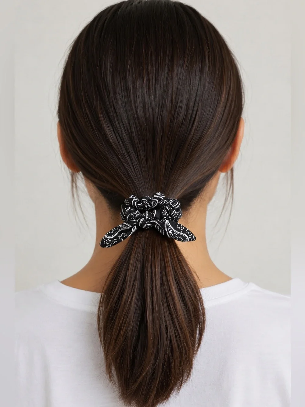Black Paisley Bandana Floral Flower Western Wired Trailing Ribbon Scrunchie